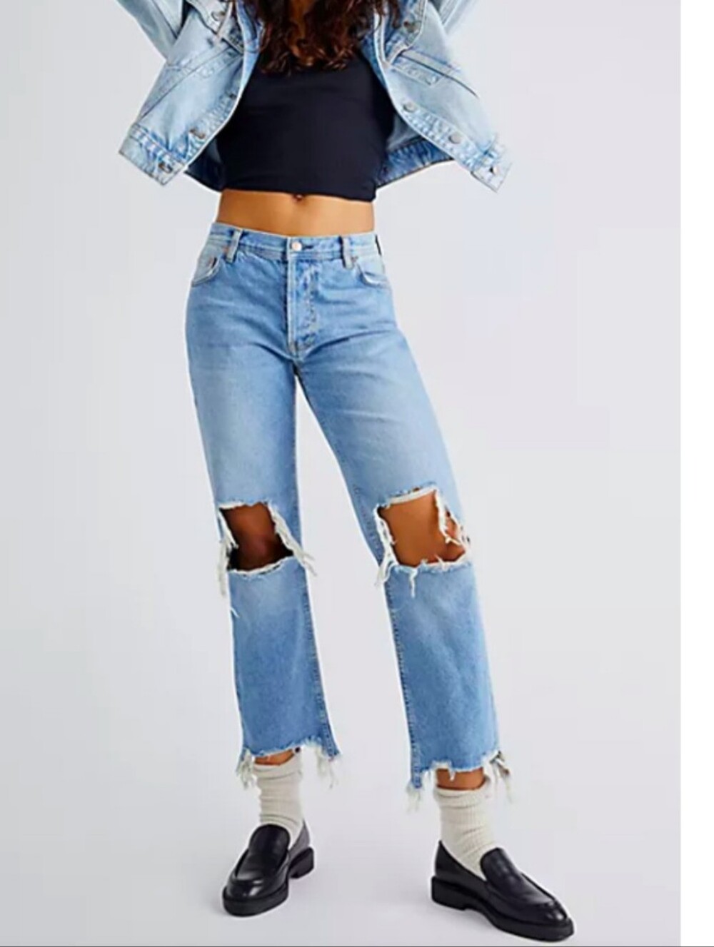 Free People We The Free Maggie Mid-Rise Straight Jean in Light Stone Wash 29 NWT